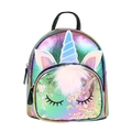Rainbow holographic unicorn backpack for girls with pink pom-pom and glitter stars - Black