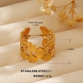 18K gold plated ginkgo leaf open ring in stainless steel with textured finish - Detailed Ginkgo Leaf Style (760)