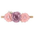 Baby nylon headband featuring handmade purple roses and pink daisies in a soft stretchy band - Style 27 (27)