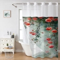 Macro detail of waterproof bath curtain featuring pink roses and silver metal grommets - SYL-3 Aesthetic Rose (Shower Curtain Only) / 181x188cm