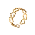 Detail showing continuous hollow heart patterns on an 18k gold-plated open adjustable ring - Hollow Heart/Style 8