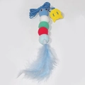 Colorful felt ball cat toy with suction cup, blue feathers and elastic string - Hanging Blue Worm