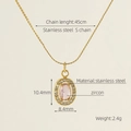 Stainless steel 18K gold double layer necklace featuring pink zircon oval pendant - Ellipse / Pink