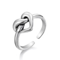 Vintage silver heart knot open adjustable ring with antique finish and sleek metal lines - Heart Knot Style (HZS2137-12)