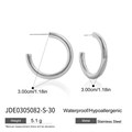 Silver stainless steel C-hoop earrings 3cm hypoallergenic waterproof jewelry specs - 3.00cm / Silver