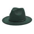 Detail of dark green wool fedora hat featuring a black leather band and metal buckle - M (56-58cm) / Dark Green