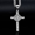 Kruis ketting van 316L staal met Sint-Benedictus medaille en vierkante zirkonia - Staal Zilver - Zonder Ketting