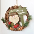 Christmas wreath with Santa plush doll, pine needles and Merry Christmas sign on rattan ring - Wooden Sign Santa Large / Diameter 34cm