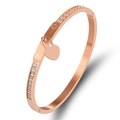 Brushed rose gold stainless steel heart locket bangle with double row crystals - Rose Gold