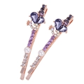 Pair of rose gold crystal hair clips with purple stones and pearl accents - Pair Clip / 168 Purple