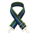 Detail of multi-color striped fabric strap with gold metal buckles and lobster clasps - Rainbow Style 2 + Gold Buckle