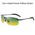 Gunmetal semi-rimless polarized sunglasses with yellow-green gradient lenses for driving - Gunmetal Frame Yellow Green Gradient Lens