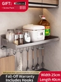 Gunmetal grey kitchen rack 40x25cm made of space aluminum with hooks and bar - with Hook / 25x40cm