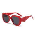 Retro red square oversized sunglasses with chunky geometric temples and dark lenses - Red Frame Grey Lens