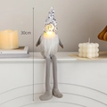 30cm Grey Christmas gnome with silver sequins, white beard and glowing nose light - Small Silver Light-up Long Leg Gnome