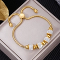 Adjustable gold snake chain bracelet with sparkling crystal beads and sliding clasp - Gold Snake Chain with Pavé Cylinder Bolo