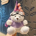 White teddy bear keychain with purple knit sweater and goggles on a purple lobster clasp - White/Purple Outfit Plush Bear