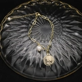 Gold chain bracelet with a large white pearl and Elizabeth II coin charm pendant - Metal Tag Bracelet