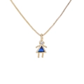 Golden girl charm necklace featuring blue triangle birthstone and sparkling zircon stone - Girl-September