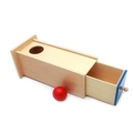 Montessori wooden object permanence box with blue drawer and red ball early learning toy - Rectangular Ball Drawer Box
