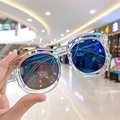 Occhiali da sole rotondi per bambini con montatura trasparente e lenti blu riflettenti - Blu trasparente specchio blu