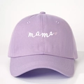 Light purple baseball cap with embroidered mama text and pink heart on a white background - One Size / Light Purple