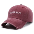 Casquette vintage en coton lavé bordeaux avec broderie blanche effet vieilli - Rouge
