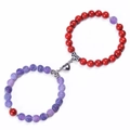 Bracelets magnétiques cœur pour couple avec perles en pierre mate rouge et violette - Cœur Blanc - Turquoise Rouge et Agate Vieillie