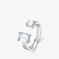 S925 sterling silver double-layer open ring featuring rectangular blue gemstones - Adjustable Open / Silver & Light Blue