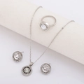 Silver jewelry set with round clear crystals featuring necklace earrings and ring - Silver Three-Piece Set (MS8156)