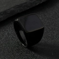Macro detail of high-polish black stainless steel signet ring with a sleek square top surface - US 6 / Polished Vertical Rectangle / Black