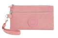 Pink nylon multi-layer zipper pouch with a detachable wrist strap and brand logo - Pink