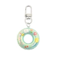 Detail of green mini swim ring keychain with cartoon animal print and lobster clasp - Green