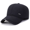 Dunkelblaue Herren Winter-Baseballkappe aus Twill-Stoff mit seitlicher Metallplatte - Verstellbar / Marineblau