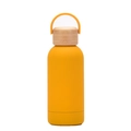 Detail of yellow insulated water bottle featuring a natural bamboo lid and sturdy handle - Earthy Yellow