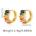 Detailed view of 18K gold-plated hoops with multi-color zircon inlay and size specs - Five-Color Square Zirconia Wide Huggie (KE0796)