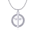 Silver S925 necklace with a detailed cross circle pendant on a clean white background - NMN03-Chain Texture Cross Silver Necklace