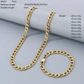 Golden Figaro chain set featuring 7mm wide necklace and bracelet in stainless steel - 7mm Gold Figaro 3-1