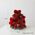30cm mini Christmas tree variant with red velvet bows and shiny ornaments on white base - Small Bow Set Tree (DIY Material Pack)