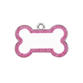 Pink glitter bone-shaped pet ID tag with silver zinc alloy frame for dog collars - Pink