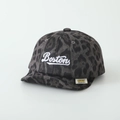 Detail showing the leopard print fabric and 3D embroidered Boston letters on the baby hat - 50cm / Boston Letters / Gray