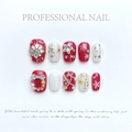 Handmade Christmas press-on nails featuring red and white glitter with snowflake and rhinestones - Extra Small (XS) / 1186-Christmas Snowflake