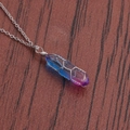 Detail showing blue and purple gradient crystal pendant wrapped in silver wire - A-NSN0236 Steel Stainless Steel O-Chain
