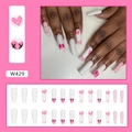 Detailed set of long square press-on nails with pink heart and black X patterns - Heart Ballet (W429)