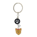 Detail of Yorkshire Terrier metal keychain with paw print and bone shaped charms - Yorkshire Terrier