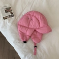 Pink windproof winter trapper hat with warm ear flaps and buckle strap for outdoor use - M (56-58cm) / Pink