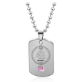 Silver Aquarius dog tag necklace with pink gemstone and polished bead chain - Steel Aquarius Female