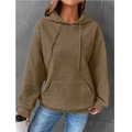 Détail du tissu gaufré sur sweat à capuche marron avec grande poche frontale - S / Hauts / Café