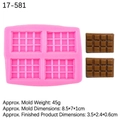 Pink silicone waffle mold with 4 cavities, shown with chocolate samples and dimensions - 1# Pink Chocolate Bar Shape