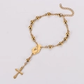 Detail van de gouden religieuze kralenarmband met kruis en medaille van Maria - 20+3CM / Goud